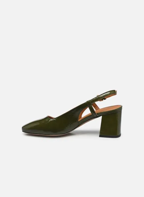 Escarpins - Slingback n°617 - Cuir vernis - Kaki - Vert